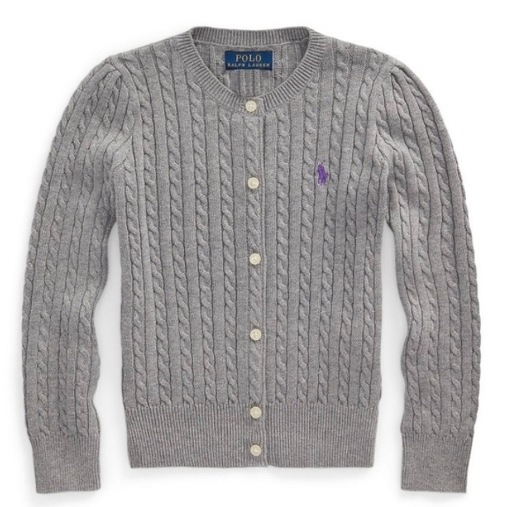 Polo Ralph Lauren Toddler Mini Cable-Knit Cotton Cardigan, Heather Gray, 2T